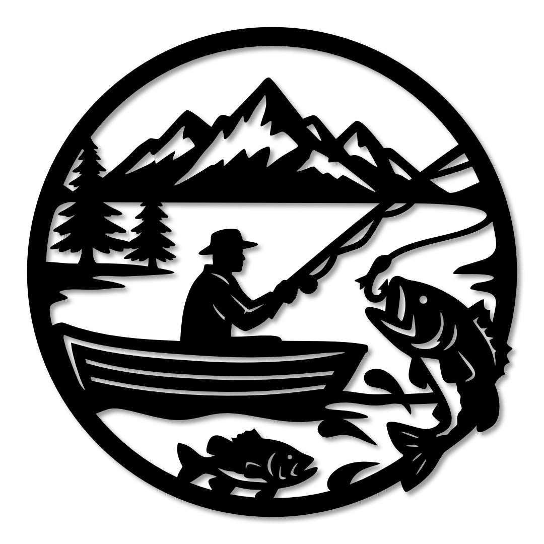 Bass Fisherman Scene Wall Art - 30cm