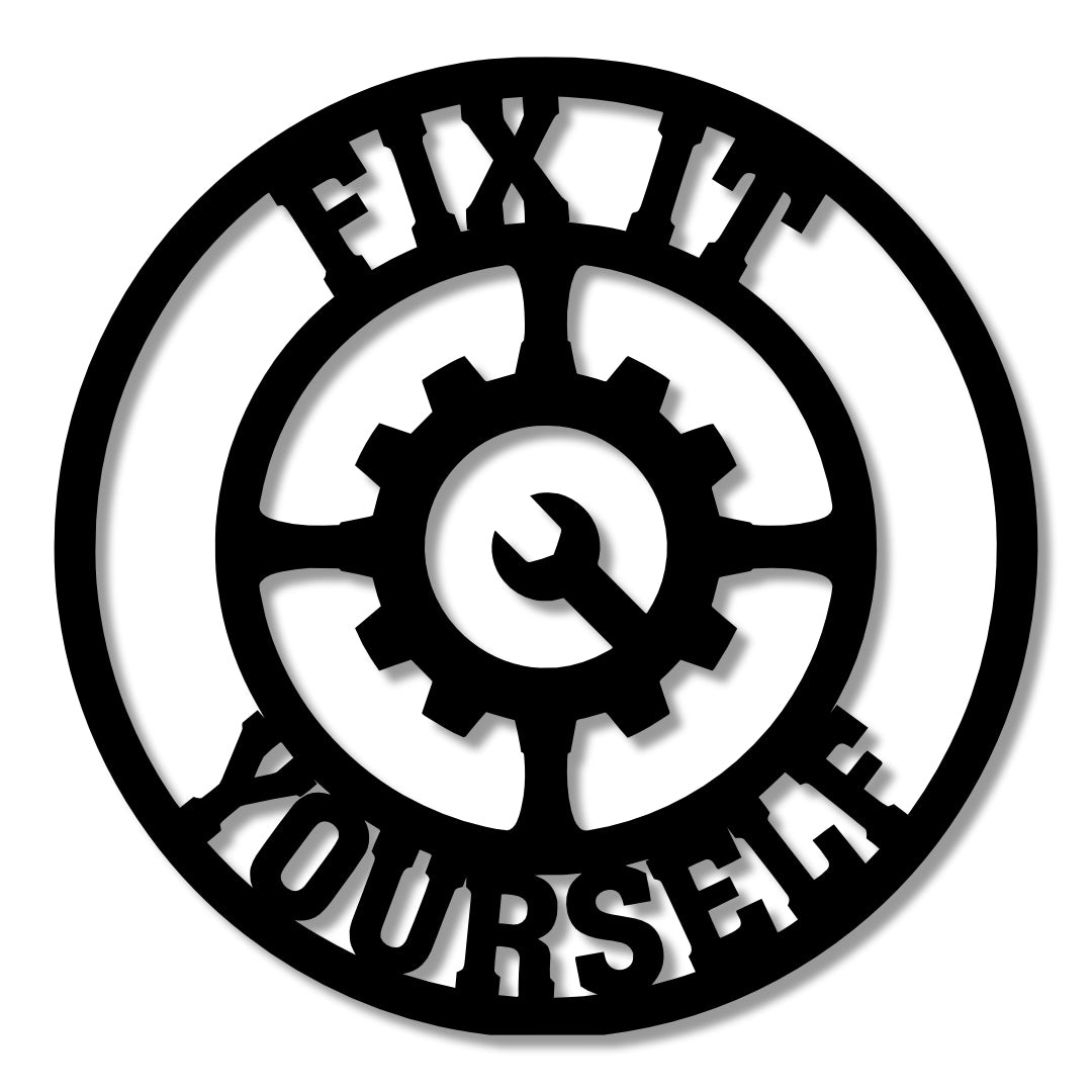 Fix It Yourself Round Metal Garage Sign – 30cm | Gloss Black